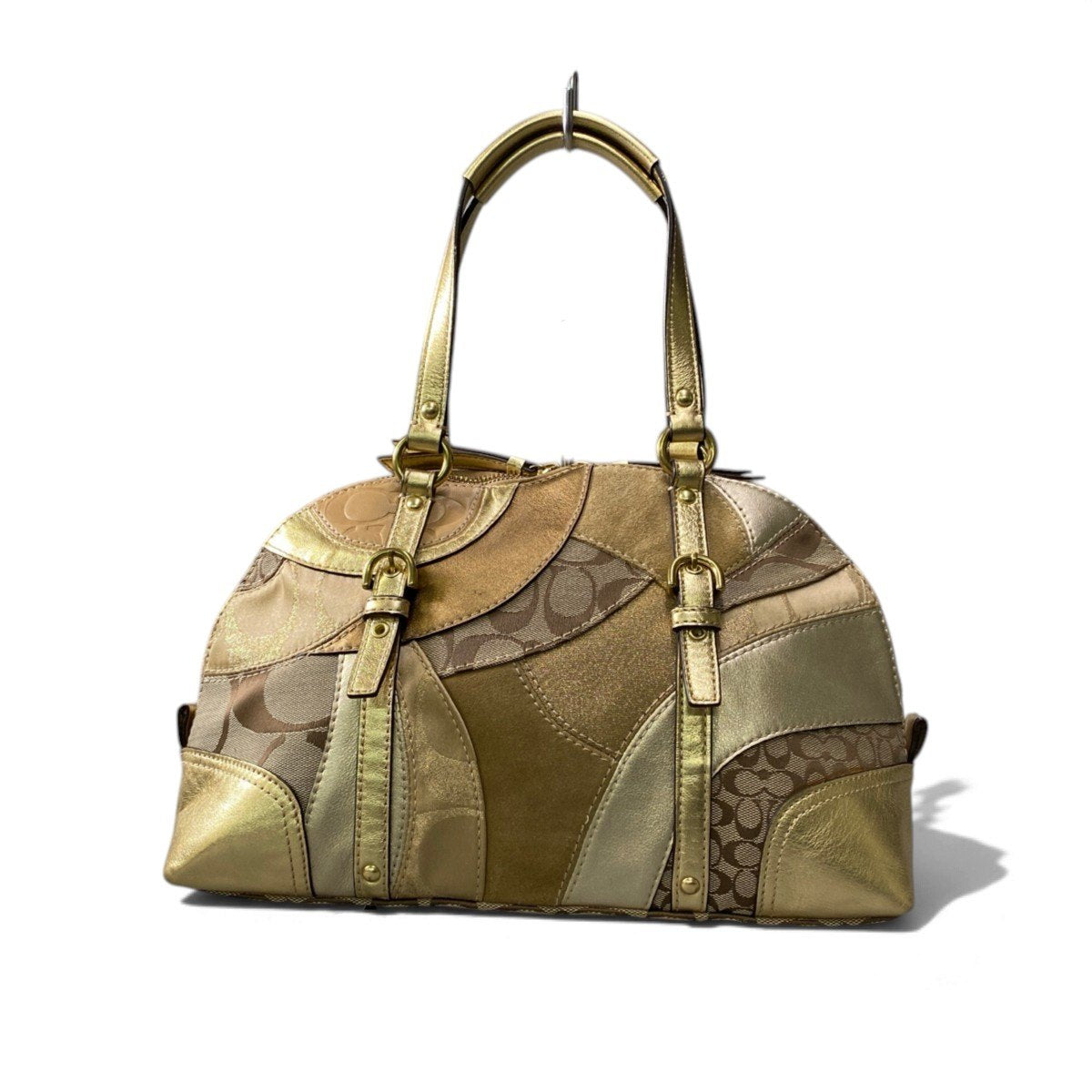 j4 COACH コーチ パッチワーク シグネチャー ハンドバッグ Patchwork Signature Handbag ゴールドt18r