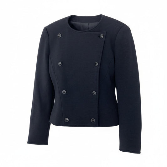 48e28 GUCCI グッチ vintage ノーカラージャケット ダブルブレスト  サイズ42 ブラック ウール100％ レディース 女性服o07t
