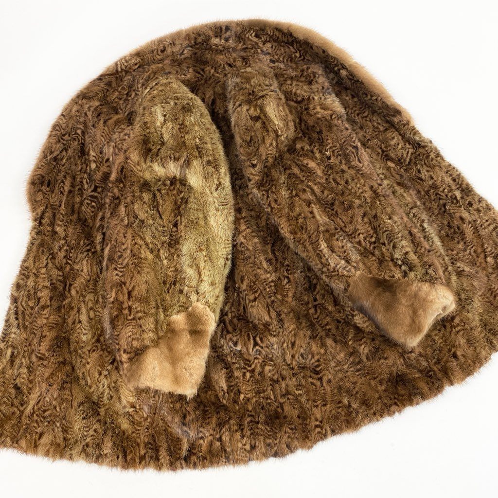 25L15 パステルミンク 総柄 ロングコート サイズF ブラウン 本毛皮 MINK FUR 希少デザインt18r