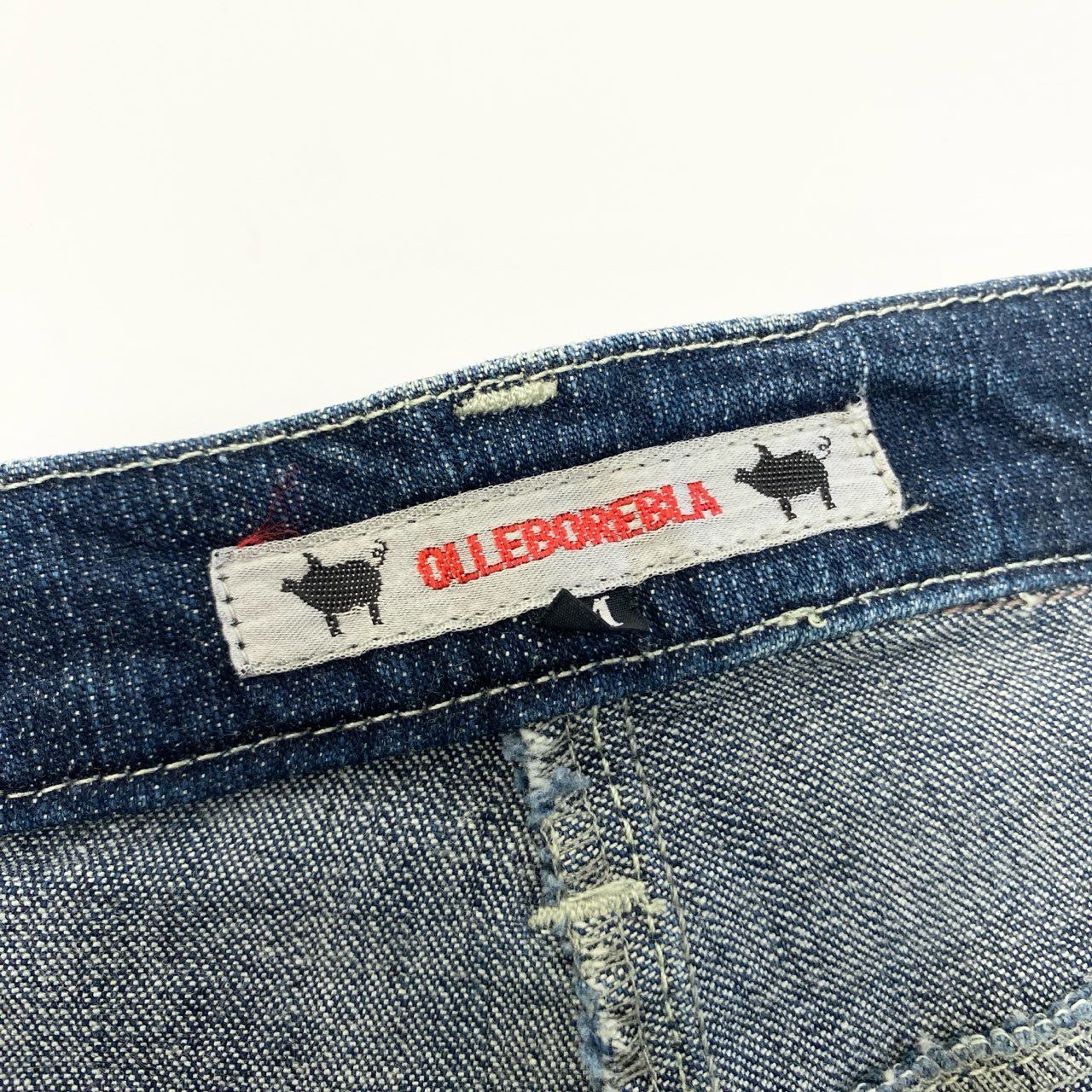 59a21 OLLEBOREBLA オレボレブラ アルベロベロ デニムパンツ ジーンズ 裾ビーズ刺繍 ウサギ 花柄 ストレッチ〇 レディース 女性用 M インディゴブルーo07t