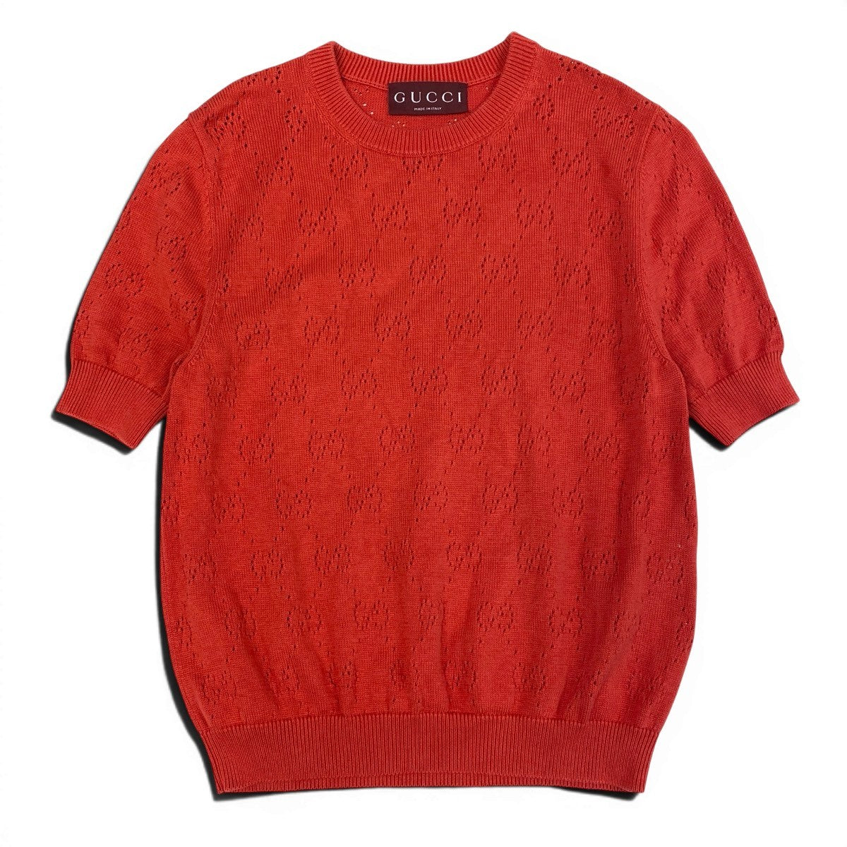 Ig3《美品》 GUCCI グッチ 現行品 GGポインテール コットンシルク トップ GG Pointelle Silk and Cotton Top 856204 サイズXS レッドt18r