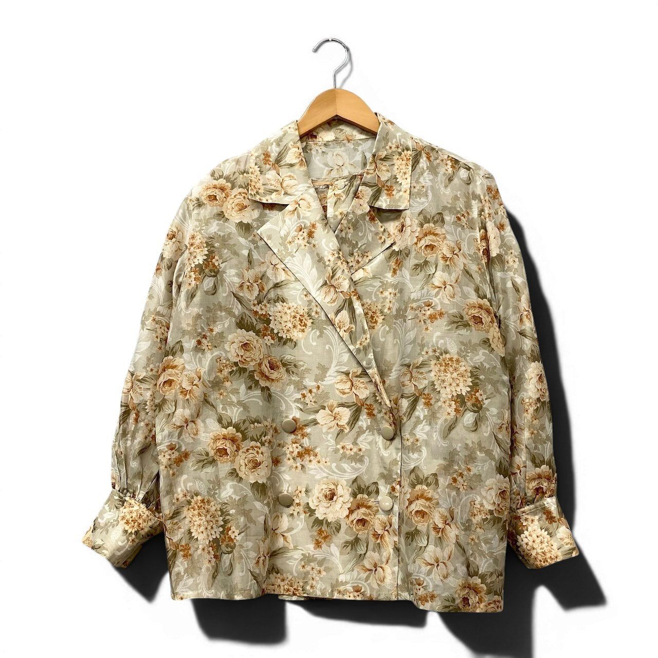 72e15 Christian Dior クリスチャンディオール フラワープリント ダブルブレストジャケット 半袖シャツ 2点セット 薄手 花柄 サイズL マルチカラー コットンシルク レディース 女性用u02t