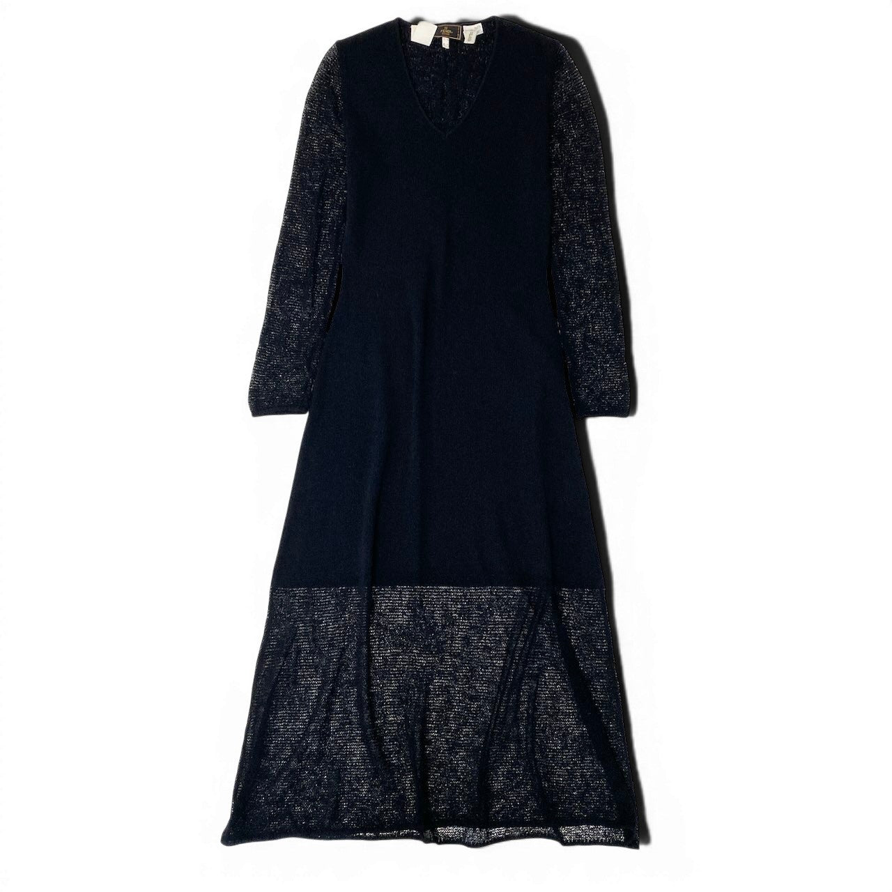 11e29 FENDI フェンディ 切替ニット ロングワンピース Vネック シアースリーブ サイズ40 ブラック レディース 女性服o07t