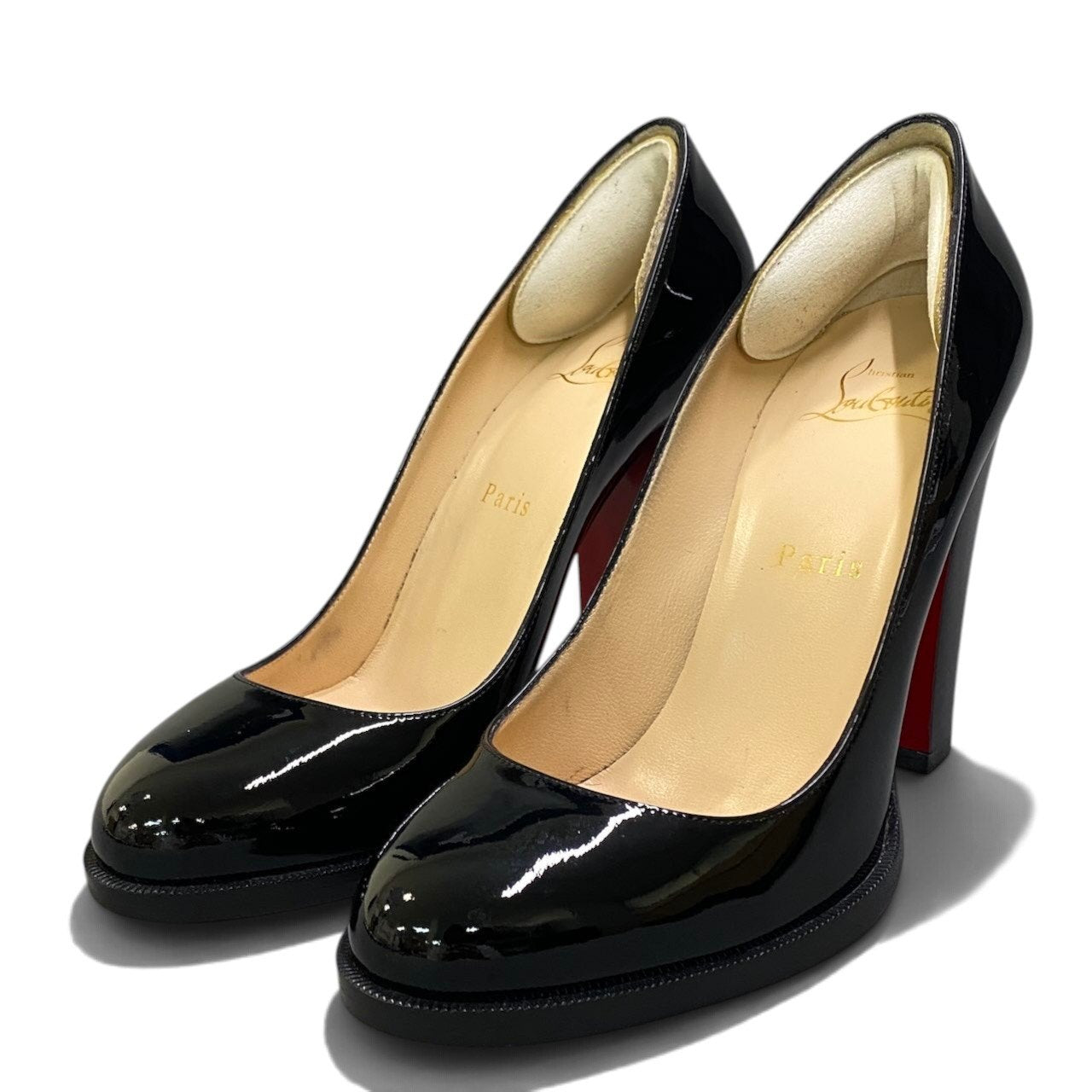 2h29《美品》 Christian Louboutin クリスチャンルブタン LONDON B 100 エナメル ヒールパンプス 3160788 サイズ37.5 ブラック パテントレザー 箱付t18r