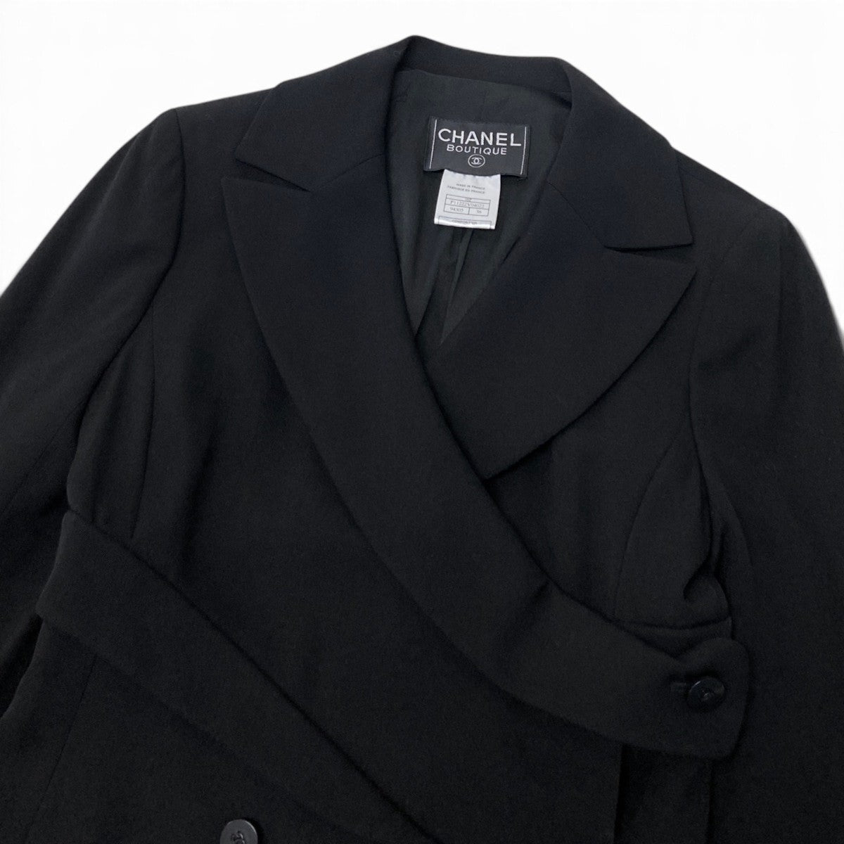 i13 CHANEL シャネル 98P 特殊形状 テーラードジャケット Vinatge Architectural Blazer Black P11222 Size38 ブラックt18r