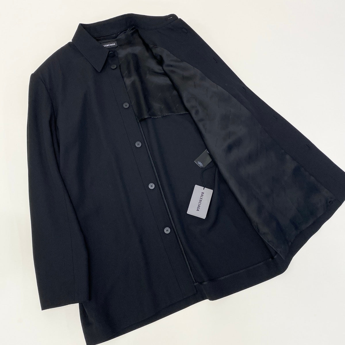 Eg8 【新品保管品】BALENCIAGA ウールツイールシャツジャケット 46サイズ ブラック メンズ 男性用u02t