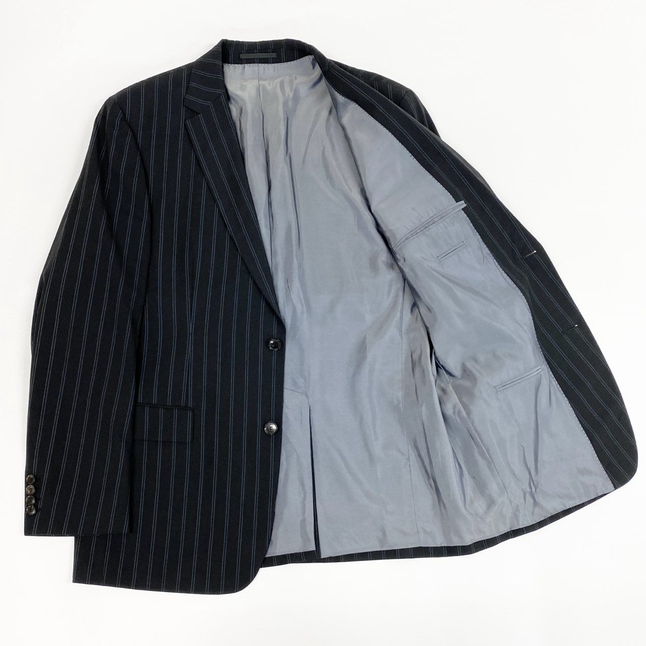 37L23 HUGO BOSS ヒューゴボス スーツセットアップ テーラードジャケット スラックス 二釦 ストライプ 54サイズ ブラック メンズ 男性用o07t