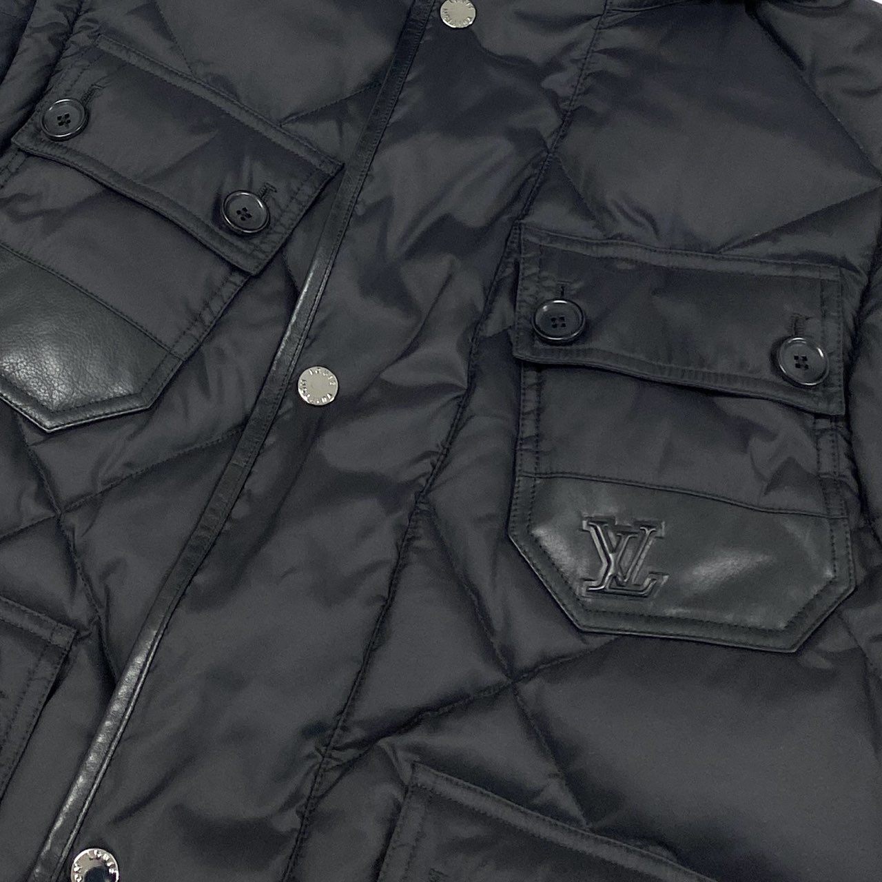 43a27 LOUIS VUITTON ルイヴィトン 2way ダウンジャケット ダウンベスト LVロゴ レザー切替 イタリア製 44 ブラック