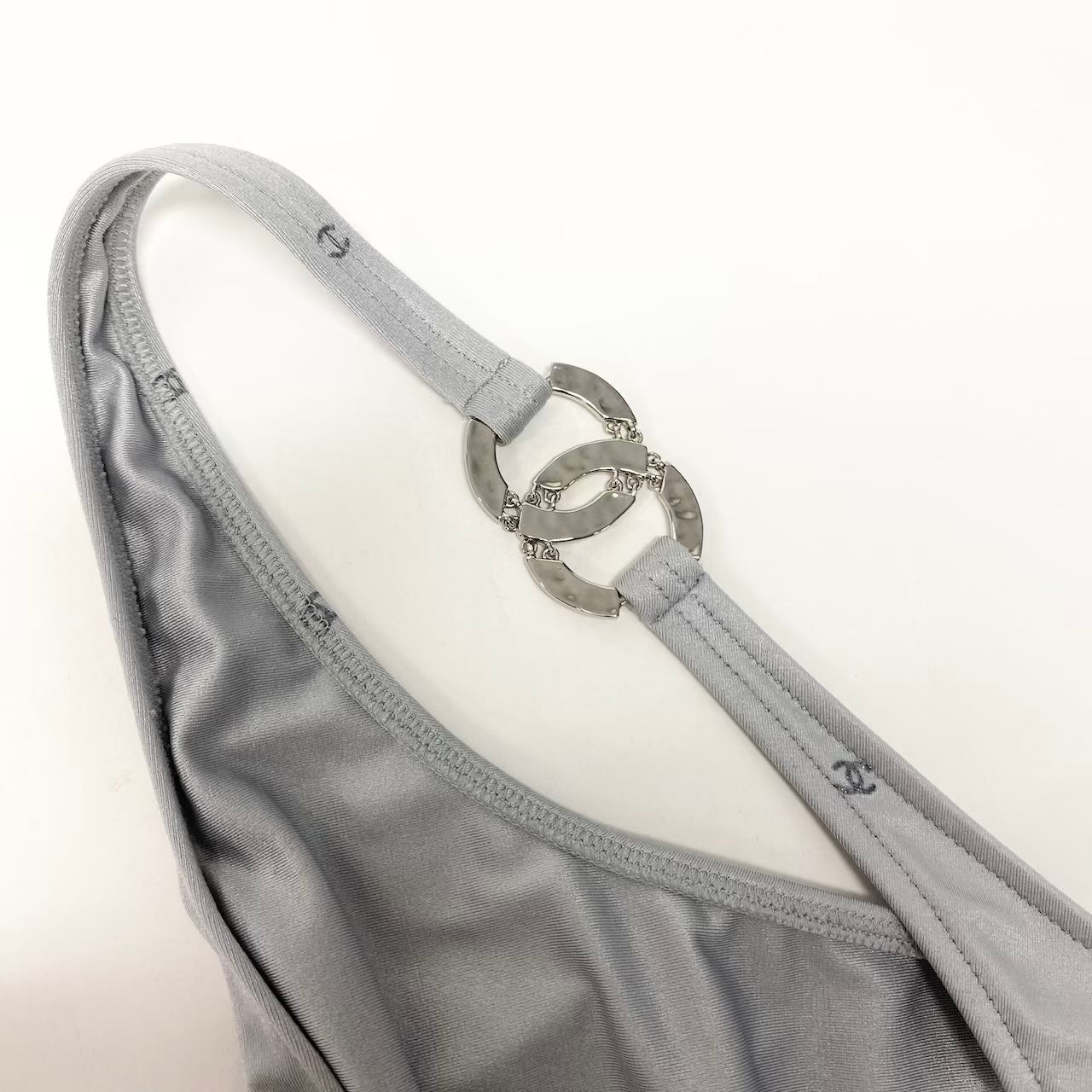 80e12 CHANEL シャネル スイムウェア 水着 ココマーク ココビーチ イタリア製 P76192V67966 NS829 34サイズ グレー レディース 女性用k02i