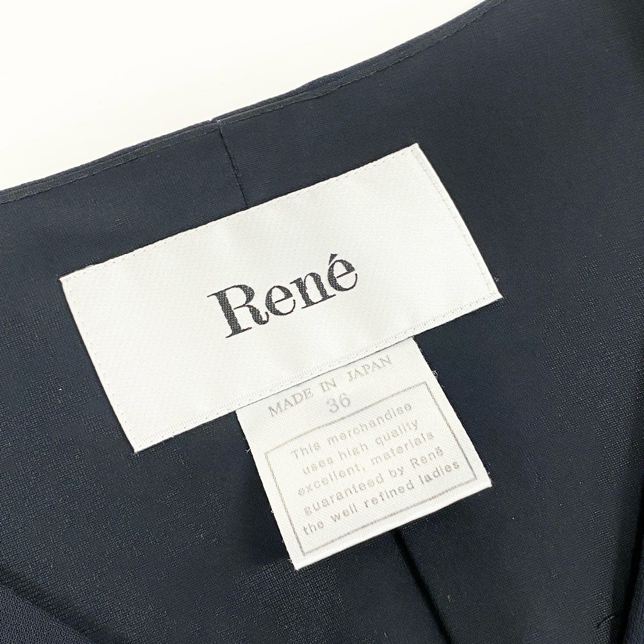 81a23 Rene ルネ ノースリーブワンピース キャップスリーブ パールジップ タックフレアスカート 36 ネイビー レディース 女性用u02t