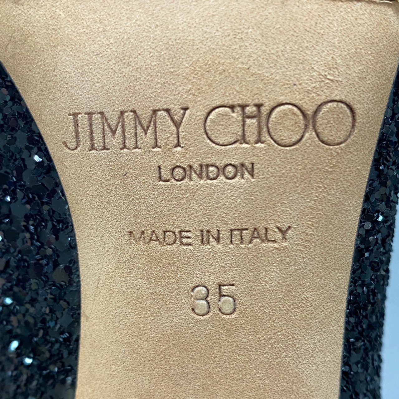 5k9 《美品》 JIMMY CHOO ジミーチュウ グリッターパンプス 35 ブラック セレモニー 結婚式 ラメ シューズ イタリア製 箱付き