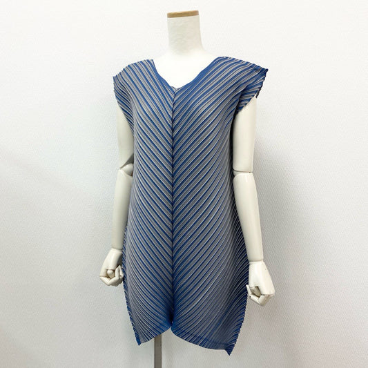 3a27 PLEATS PLEASE ISSEY MIYAKE プリーツプリーズ イッセイミヤケ ノースリーブワンピース チュニック トップス プルオーバー PP43-JT725 3 ブルー 日本製