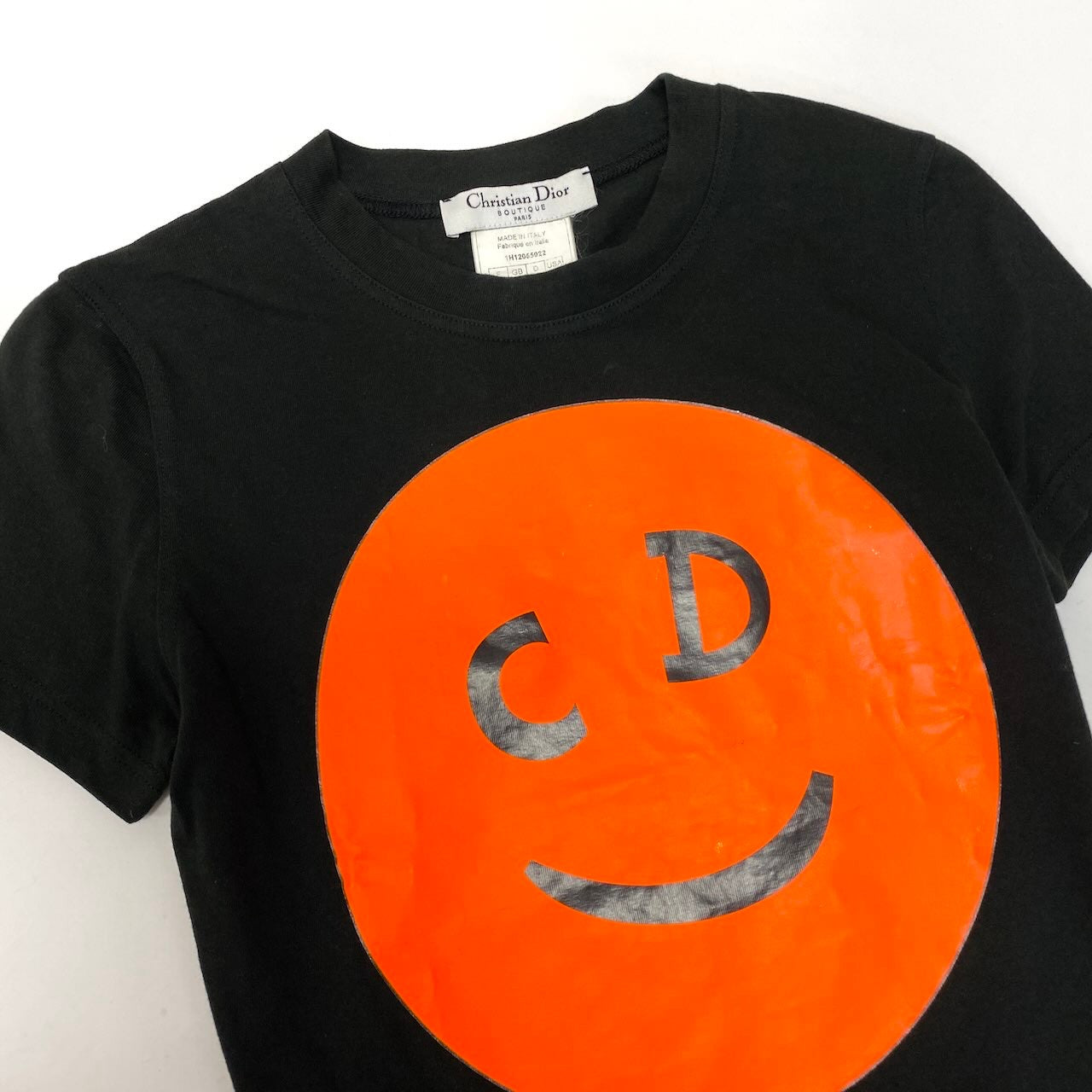 85d9 Christian Dior クリスチャンディオール ガリアーノ期 CDスマイル 半袖カットソー トップス 1H12055022 36 ブラック コットンu02t