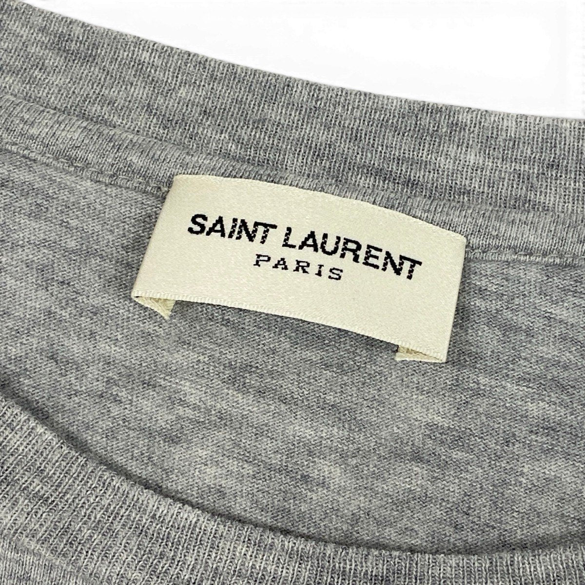 Ie29  SAINT LAURENT サンローラン リバースロゴプリント クルーネック 半袖Tシャツ サイズM グレー コットン100％ レディース 女性服u02t