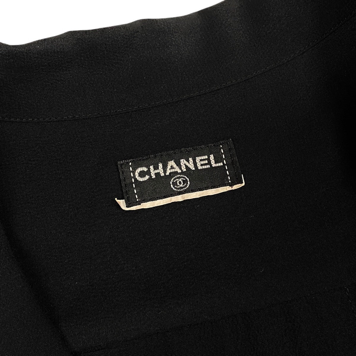 Ce28 CHANEL シャネル ヴィンテージ ロングスリーブ シルクシャツ ココマーク 金ボタン ブラック シルク100％ レディース女性服u02t
