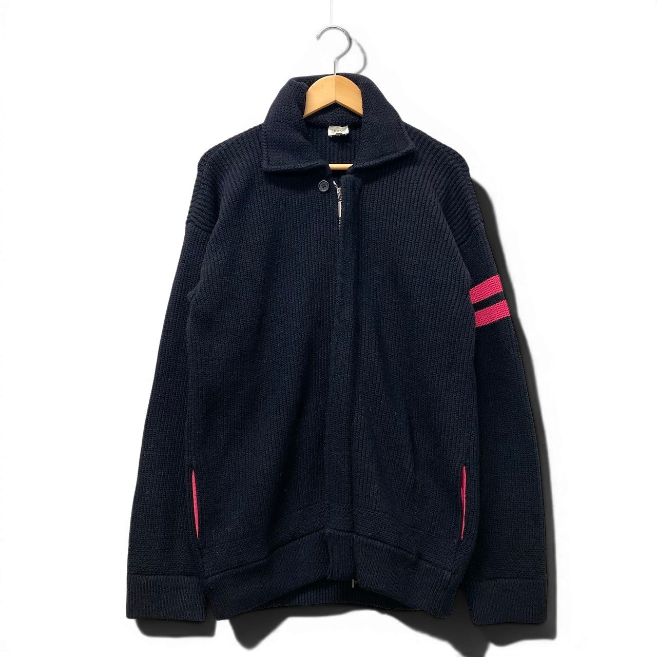 71e18 ARMANI COLLEZIONI アルマーニコレツィオーネ ジップアップニットジャケット リブニットカーディガン イタリア製 0E9601 52サイズ ブラック ピンク メンズ 男性用u02t