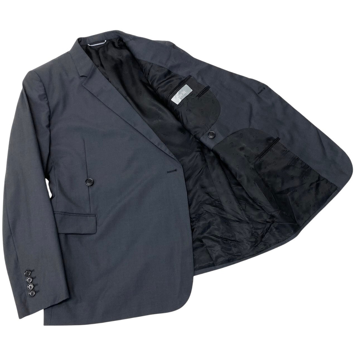 10j16【極美品】 DIOR ディオール テーラードジャケット シングル 1B 48 ダークグレー ウール シルク メンズ 紳士服u02t