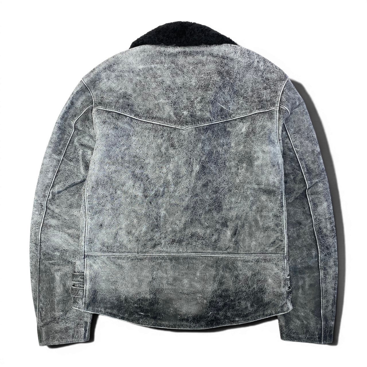 43e11 【美品】RAGS McGREGOR ラグスマックレガー 17AW ダブルライダースジャケット クラック加工レザー 直営店限定 211147605 Sサイズ グレー ブラック レザー メンズ 男性用u02t