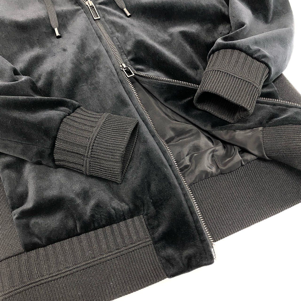 66k11 EMPORIO ARMANI エンポリオアルマーニ ベロア素材 ダブルジップパーカー ベルベットパーカー サイズ44 ブラック メンズ トップスk02i