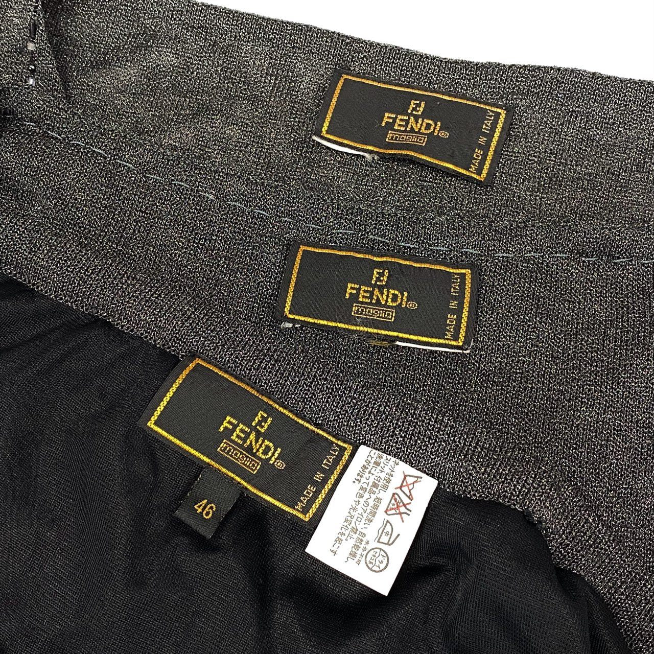 Id10 Vintage FENDI フェンディ ビジュー FFロゴ ニットセットアップ ３点セット 46 グレー系u02t