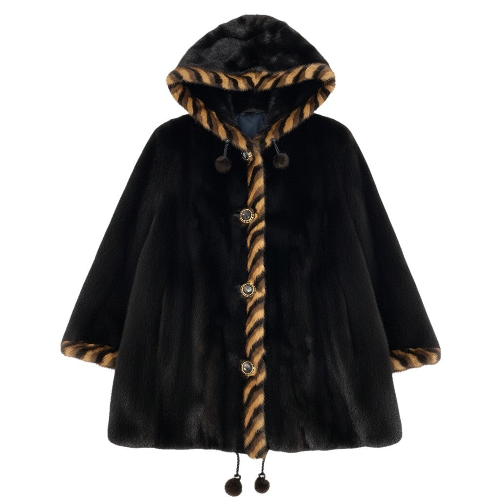 2b16 希少デザイン ダークミンク フード付き リバーシブルコート サイズ44 ブラウン 本毛皮 Mink Fur Coatt18r