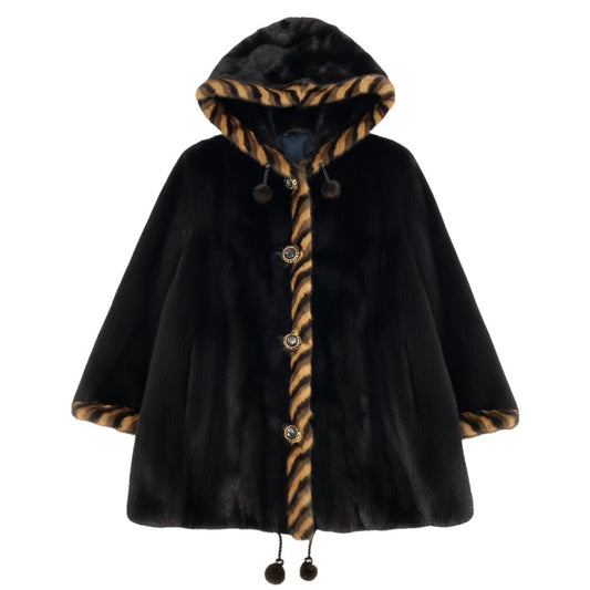 2b16 希少デザイン ダークミンク フード付き リバーシブルコート サイズ44 ブラウン 本毛皮 Mink Fur Coatt18r