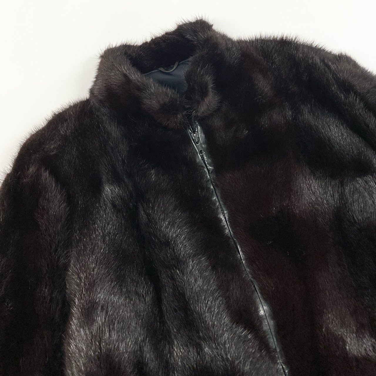 16a21 ジップアップ リアルファーコート サイズ44 ダークブラウン 本毛皮 Zip Up Fur Coatt18r