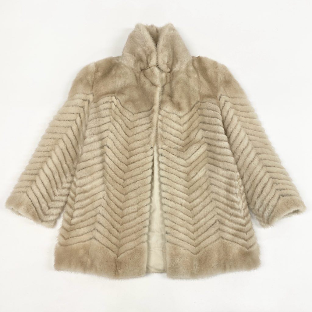 10L15 パールミンク ファーコート サイズ11号 ホワイト 本毛皮 PEARL MINK FUR ポケット有t18r
