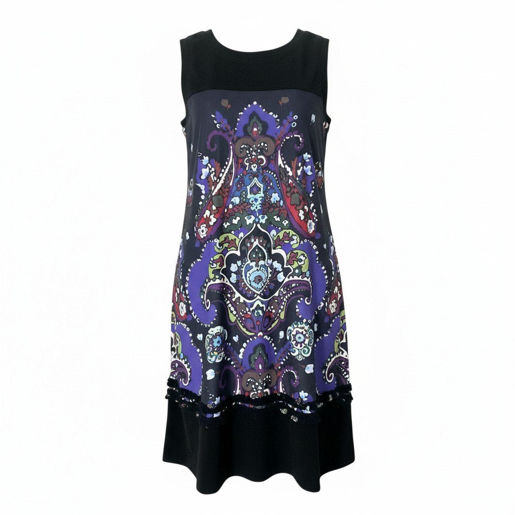 17c2 【美品】 TOKUKO 1er VOL トクコプルミエヴォル ノースリーブワンピース ロングワンピース 総柄 フリル ストレッチ レディース 女性服 サイズ9 ブラックu02t