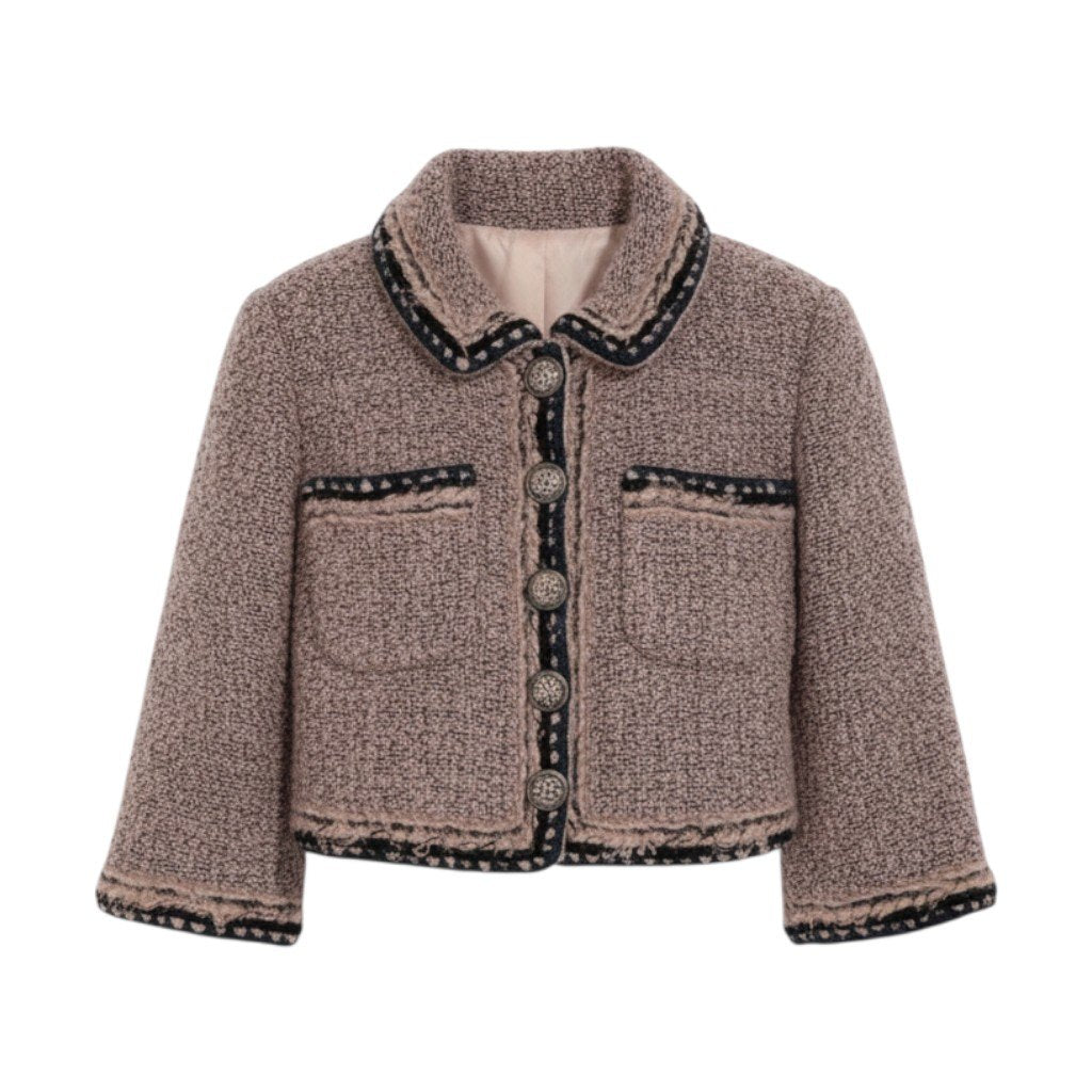 i22 CHANEL シャネル ショート丈 ツイードジャケット Cropped Tweed Jacket P49824 Size36 ピンクt18r