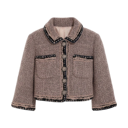 i22 CHANEL シャネル ショート丈 ツイードジャケット Cropped Tweed Jacket P49824 Size36 ピンクt18r