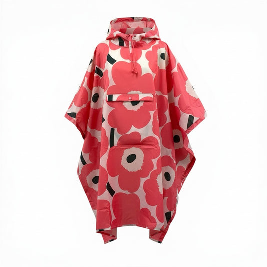 63d13 【未使用タグ付】 marimekko マリメッコ  Unikko Rain Poncho レインコート ポンチョ ウニッコ柄 花柄プリント ONE SIZE ピンク ホワイト レディース 女性用u02t