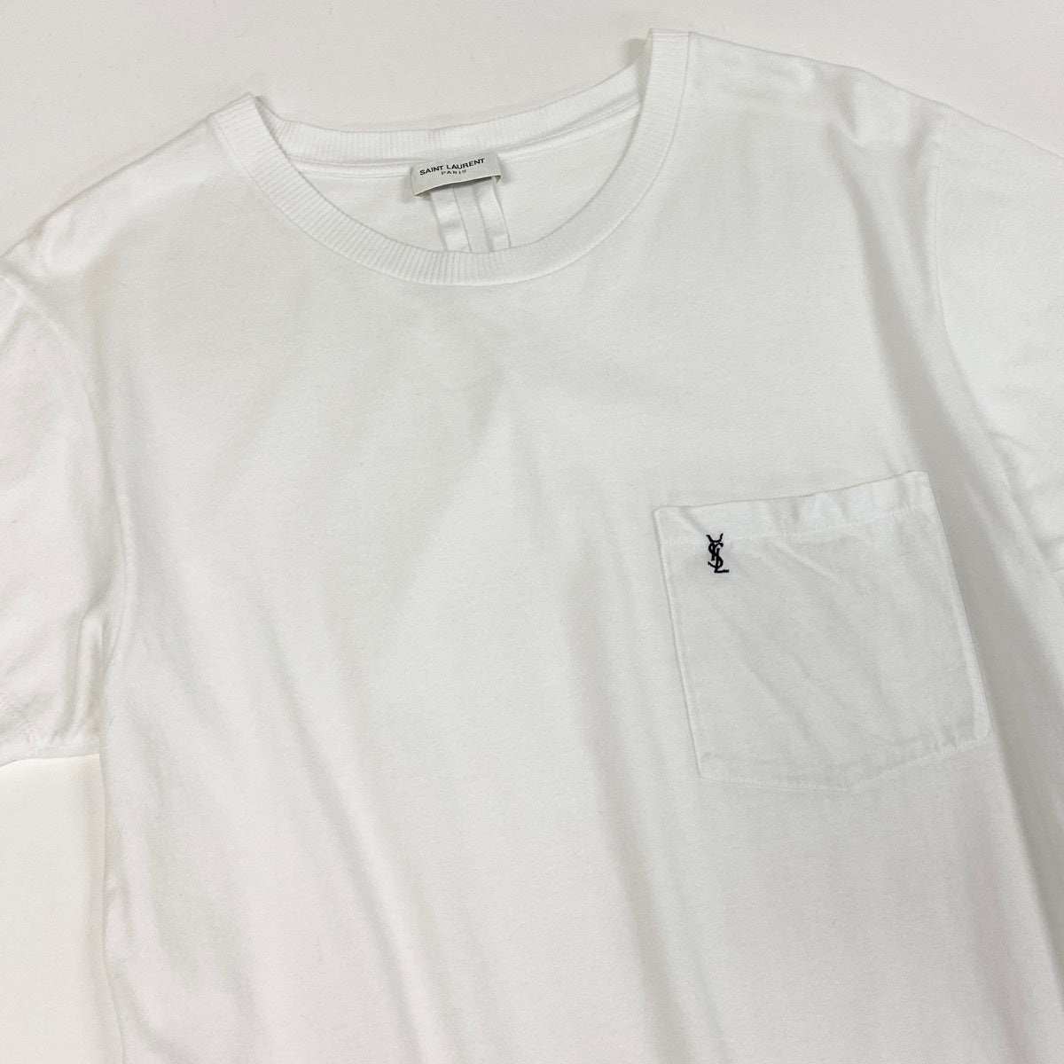 If29 SAINTLAURENT PARIS サンローラン ホワイトTシャツ 半袖カットソー ブランドロゴ刺繍 コットンシャツ メンズ 男性用 XS ホワイト コットン100％u02t