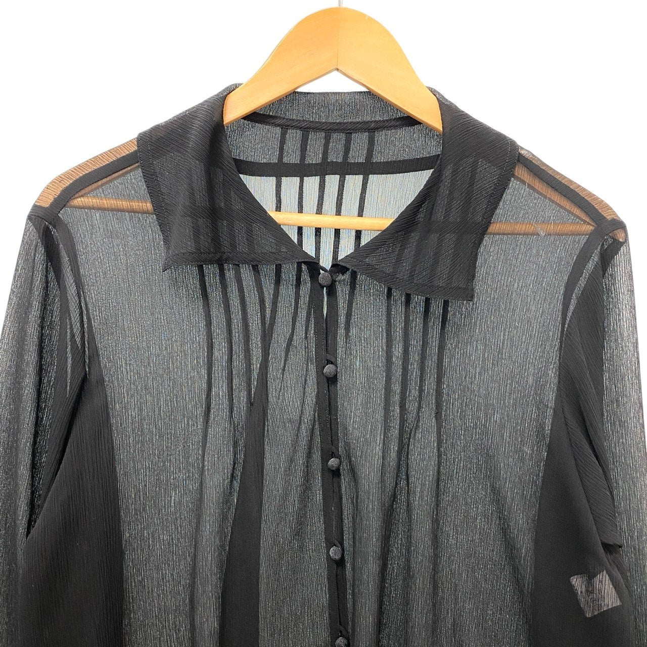 45c6 TOKUKO 1er VOL トクコプルミエヴォル フロントタック シアーブラウス 長袖シャツ  レディース 女性服 日本製 サイズ9 ブラック ポリエステル100％u02t