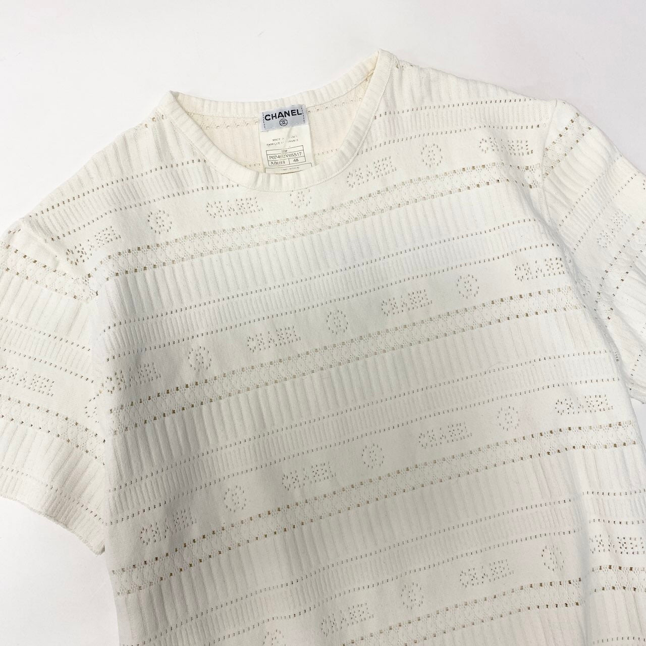 e10 CHANEL 1997年 サマーニット ココマーク 半袖ニット トップス P07402V05517 48サイズ アイボリー レディース 女性用u02t