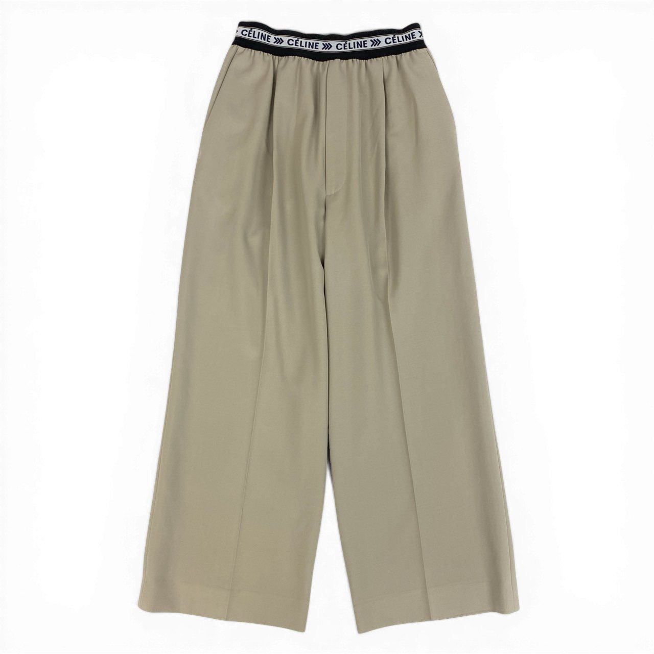 d7 【美品】CELINE セリーヌ フィービー期 ワイドパンツ Phoebe Philo Waistband Wide Leg Pants 36サイズ ベージュ レディース 女性用u02t