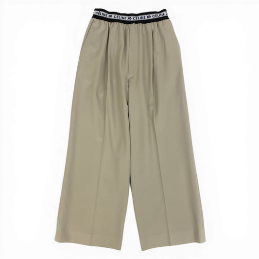 d7 【美品】CELINE セリーヌ フィービー期 ワイドパンツ Phoebe Philo Waistband Wide Leg Pants 36サイズ ベージュ レディース 女性用u02t