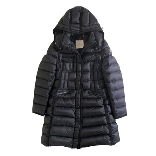34j26 《未使用保管品》 MONCLER モンクレール HERMINE エルミンヌ Aライン ダウンコート Size 2 ブラック フード着脱可t18r