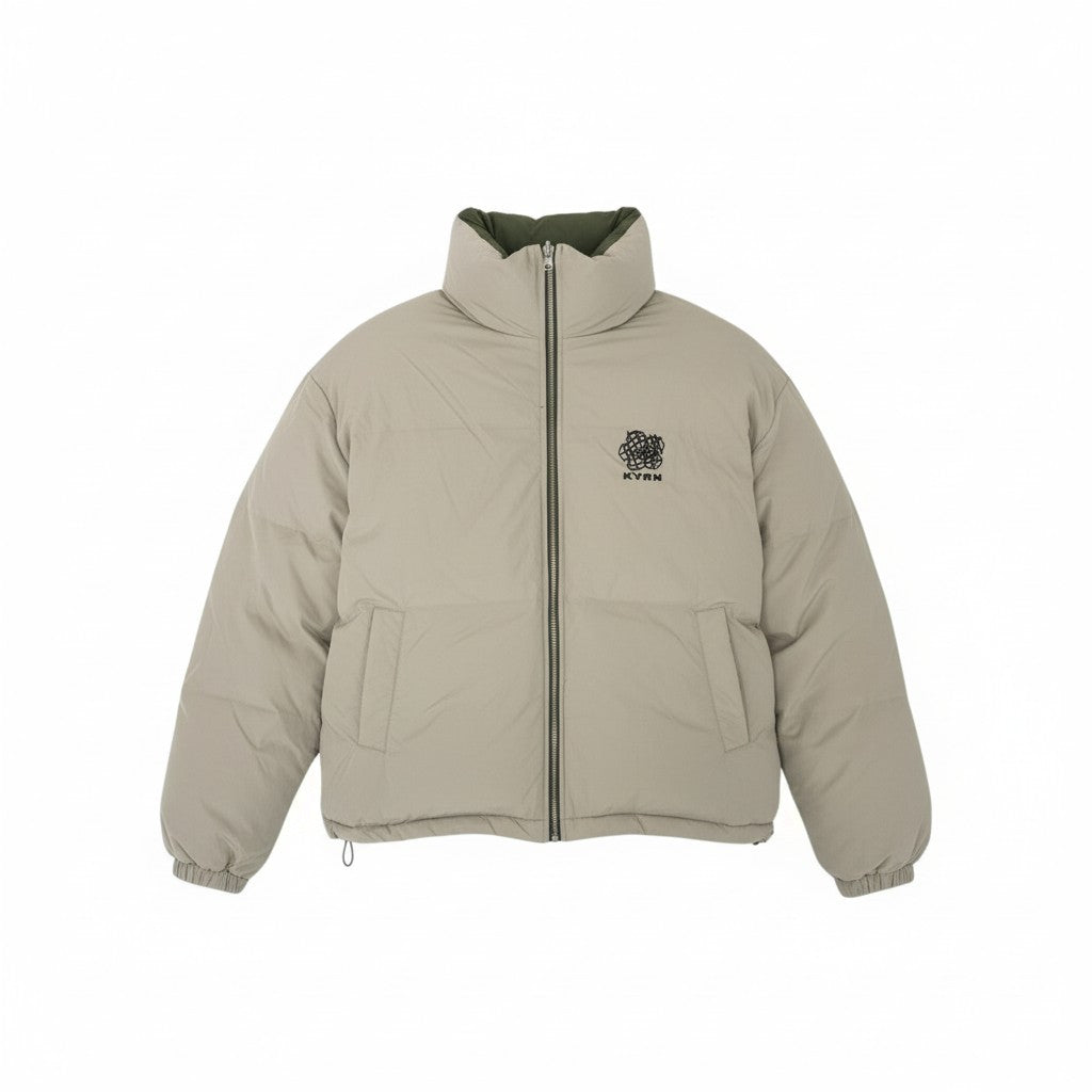 86L5 《美品》 KAOYORINAKAMI カオヨリナカミ KYRN リバーシブル ダウンジャケット サイズL ベージュ グリーン フラワー刺繍デザインt18r