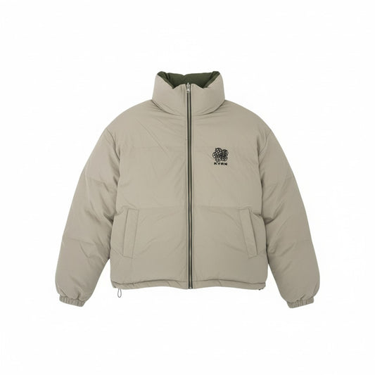 86L5 《美品》 KAOYORINAKAMI カオヨリナカミ KYRN リバーシブル ダウンジャケット サイズL ベージュ グリーン フラワー刺繍デザインt18r