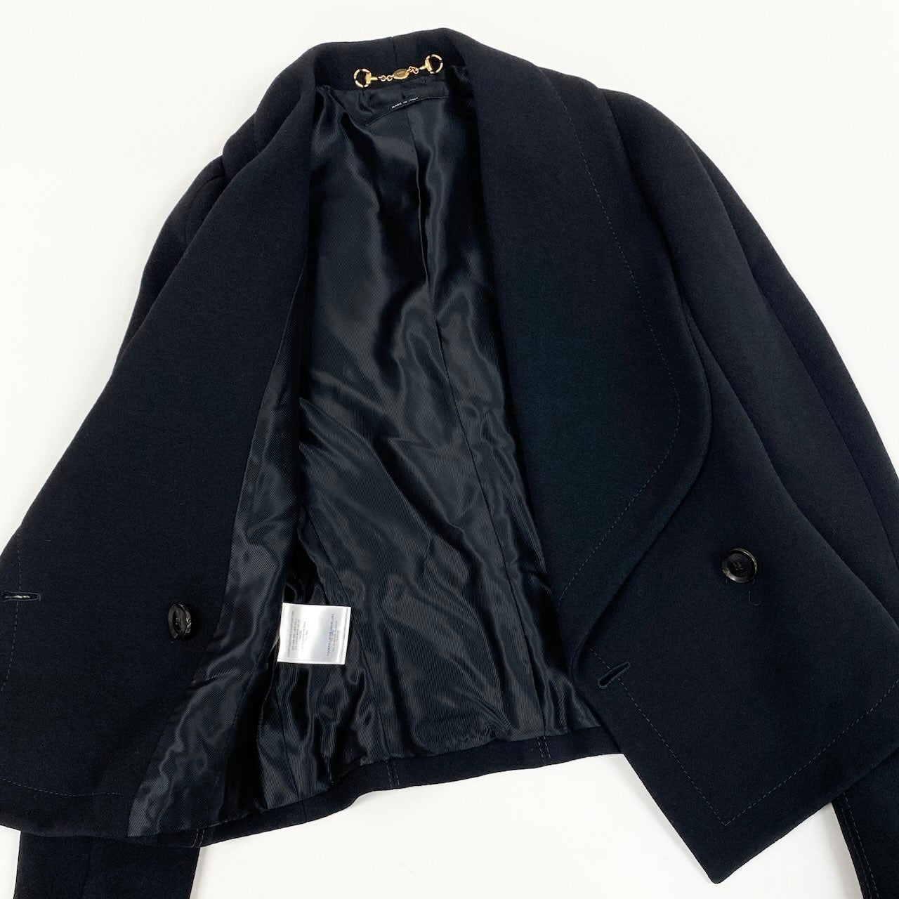Ec31 《美品》 GUCCI グッチ ビッグカラー ダブルブレスト ジャケット Big Collar Double Jacket サイズ36 ブラック イタリア製t18r