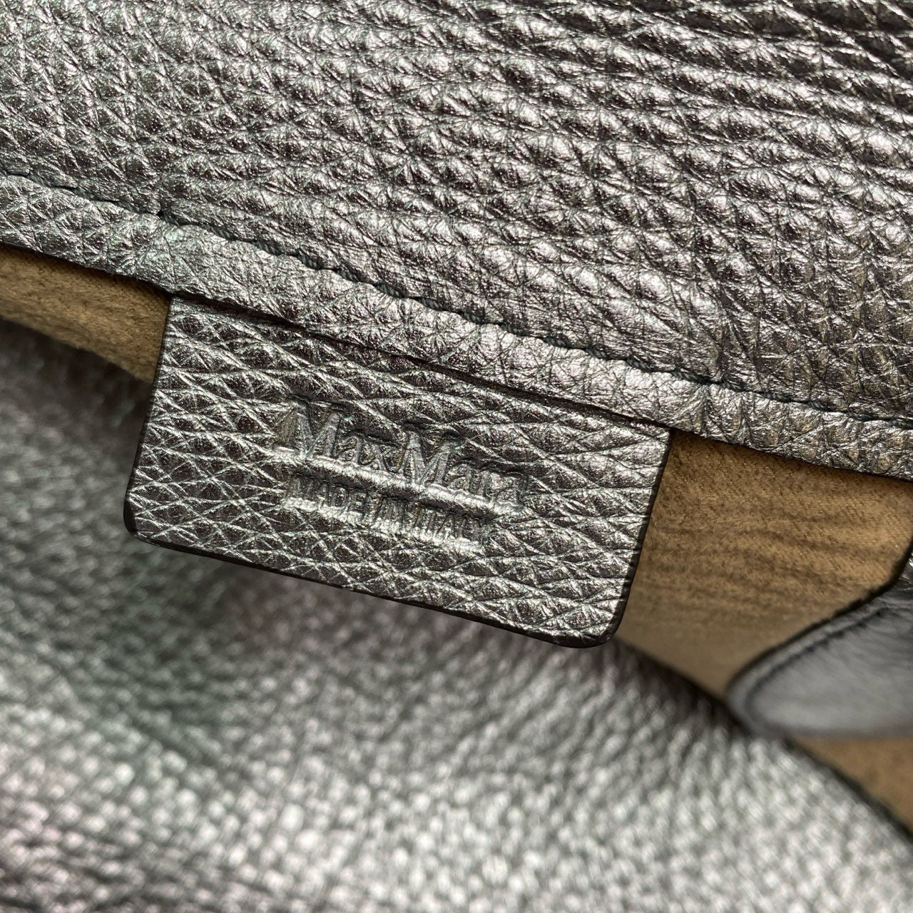 Gb12 Max Mara マックスマーラ ポーチ付き メタリック レザートートバッグ シルバー Leather ハンドバッグ 鞄 イタリア製