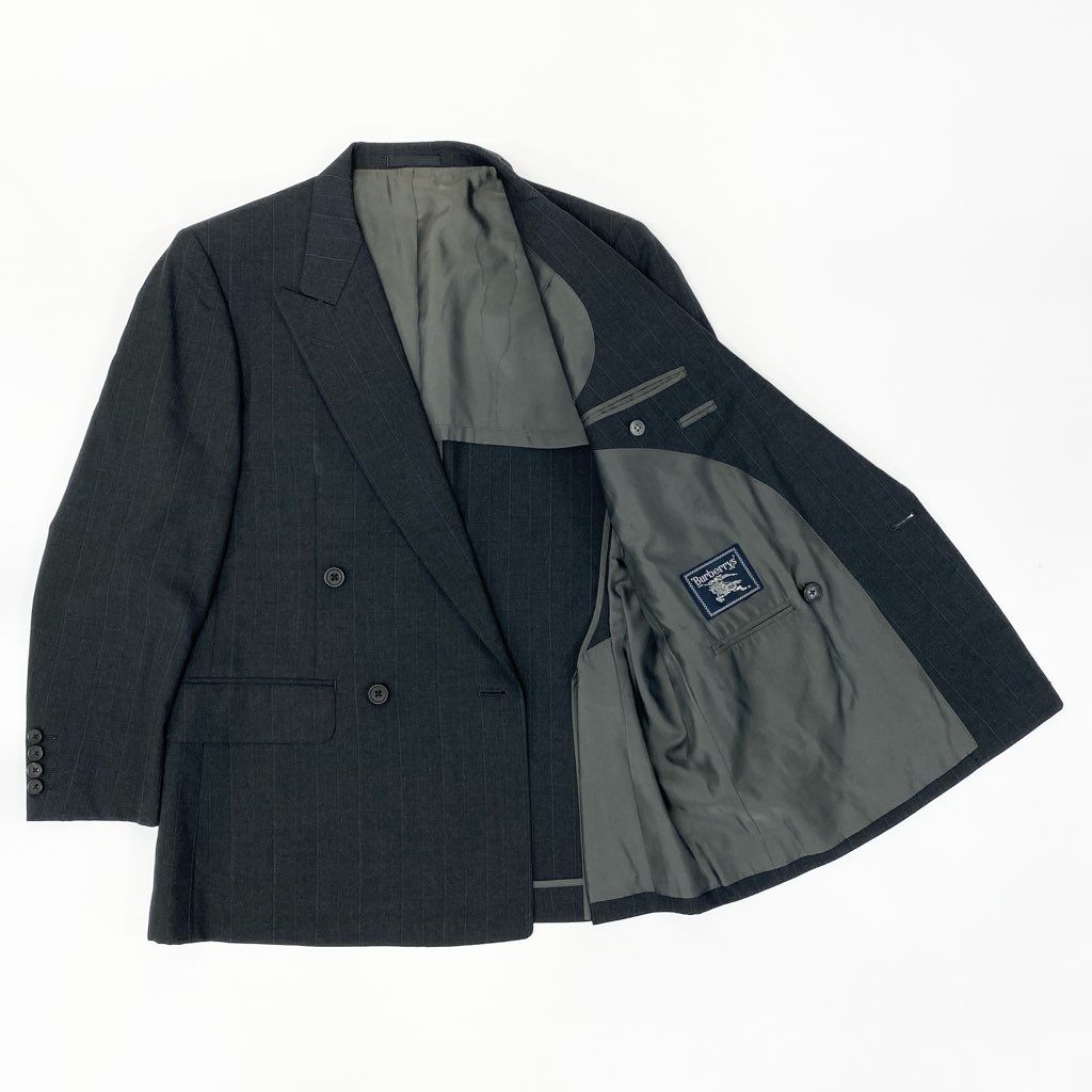 16a27 Burberrys バーバリーズ スーツセットアップ テーラードジャケット スラックスパンツ ストライプ 94-84-165 AB4 グレー ウール100％ メンズ 男性用o07t