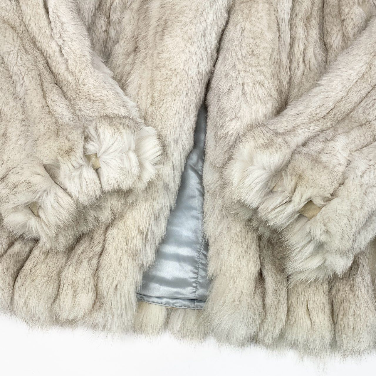 71a15 ブルーフォックス 極厚 ファーコート サイズF ホワイト 本毛皮 Fox Fur Coat ポケット有t18r