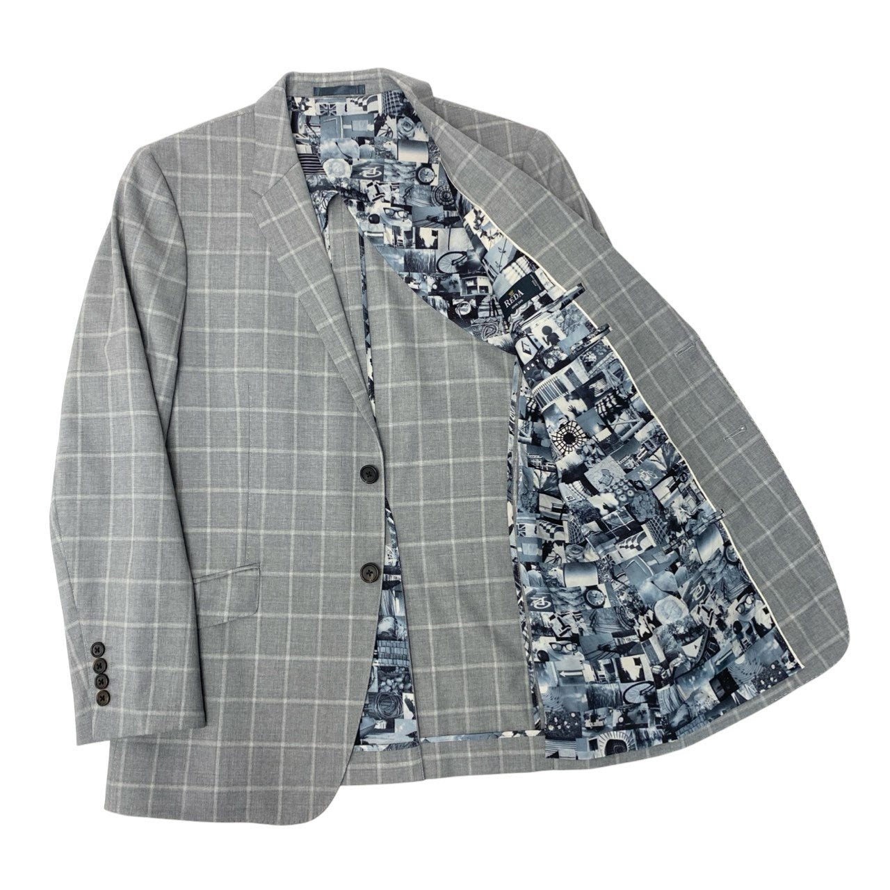 13c5 Paul Smith ポールスミス The Byard ライン シングルスーツ セットアップ レダ生地 M グレー チェック ウール メンズu02t