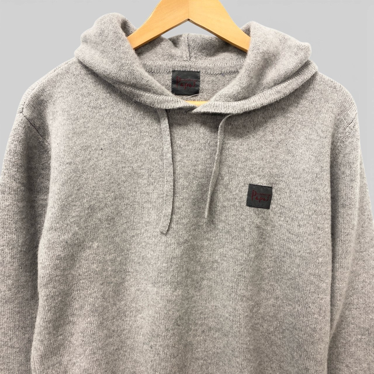 51c13 Papas パパス ロゴパッチ ニットパーカー トップス S グレー カシミヤ混ウール メンズu02t