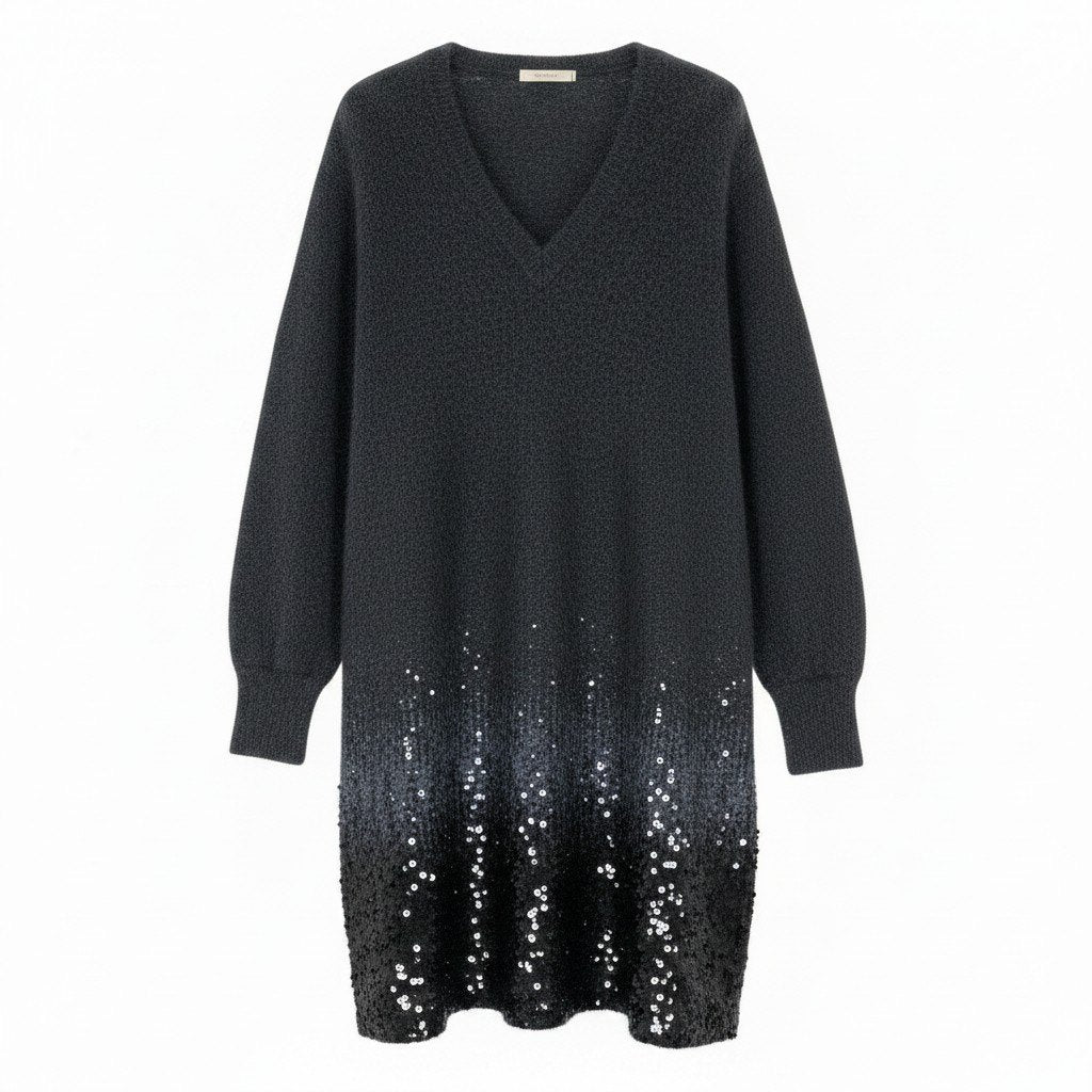 Ed23  LOUIS VUITTON ルイヴィトン グラデーションスパンコール ニットワンピース モヘアブレンド Vネック F4KD24ODX サイズXS グレー レディース 女性用k02i