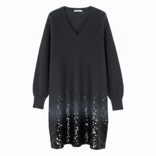Ed23  LOUIS VUITTON ルイヴィトン グラデーションスパンコール ニットワンピース モヘアブレンド Vネック F4KD24ODX サイズXS グレー レディース 女性用k02i