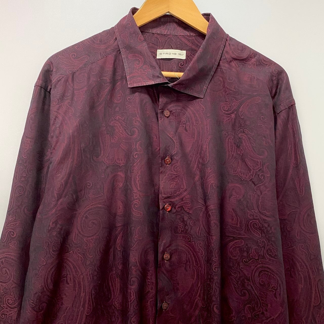 73e18 ETRO エトロ ロングスリーブシャツ ペイズリー柄 総柄 イタリア製 48サイズ パープル メンズ 男性用u02t