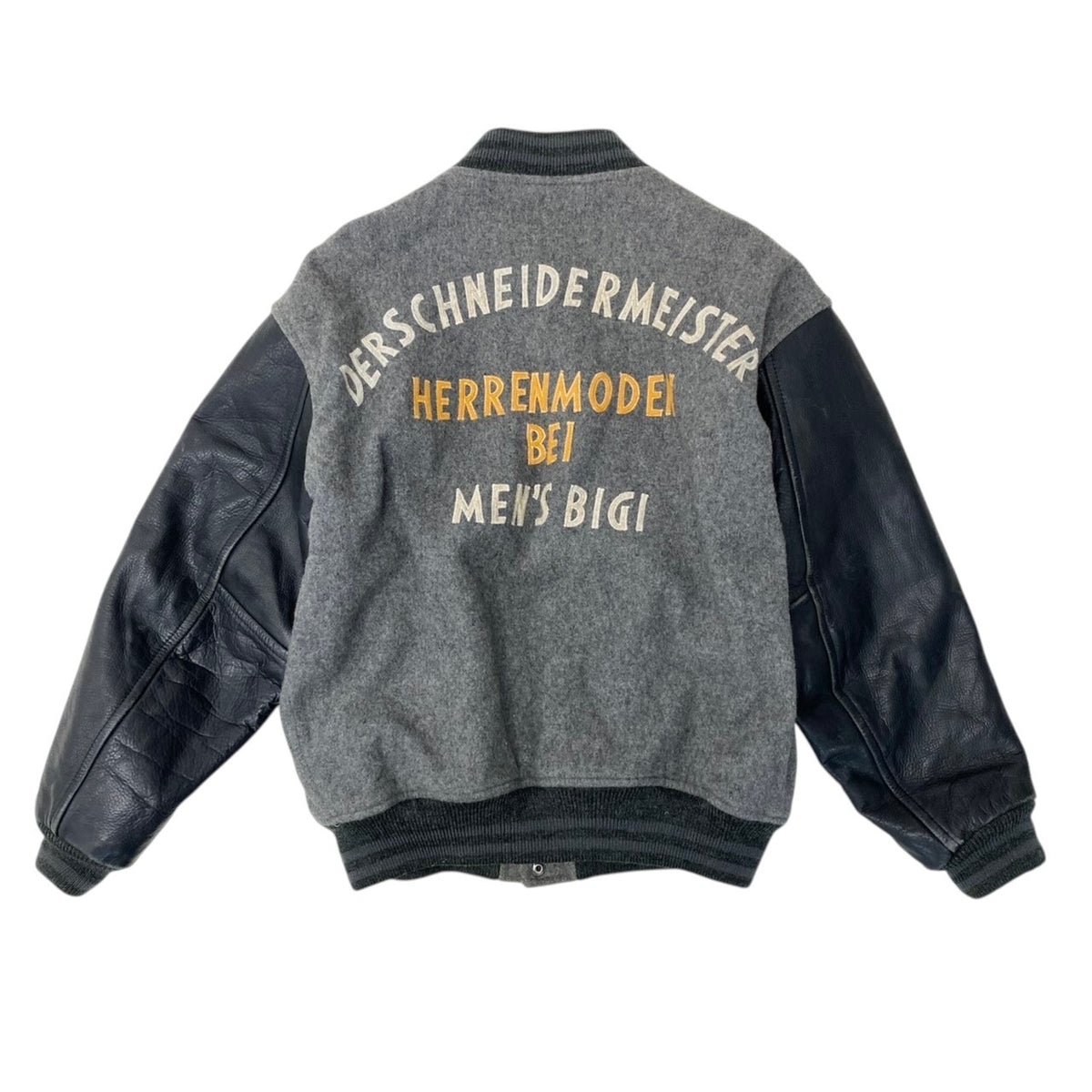 7j19 MEN’S BIGI メンズビギ レザー切替 ワッペン スタジャン サイズM グレー ブラック 刺繍 Vintage ヴィンテージt18r